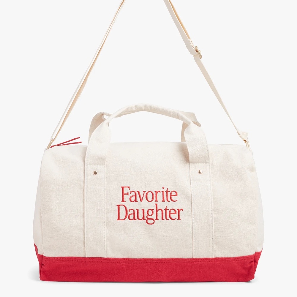 Favorite Daughter Canvas Travel Duffel Bag in Cream and Red